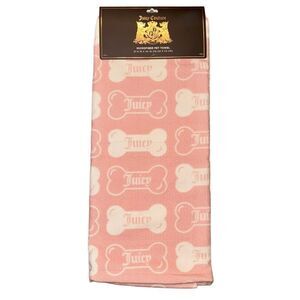 Juicy Couture Pink & White Bone Print Microfiber Pet Dog Cat Bath Towel Blanket